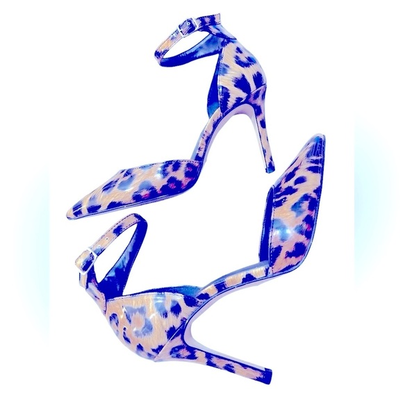 Gianni Bini Leopard Print Heels Size 6.5 Ankle Straps Pointed Toe - Picture 1 of 8